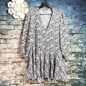 Zara | Gypsy Boho Cottagecore Black and White Ruffled Animal Print Dress